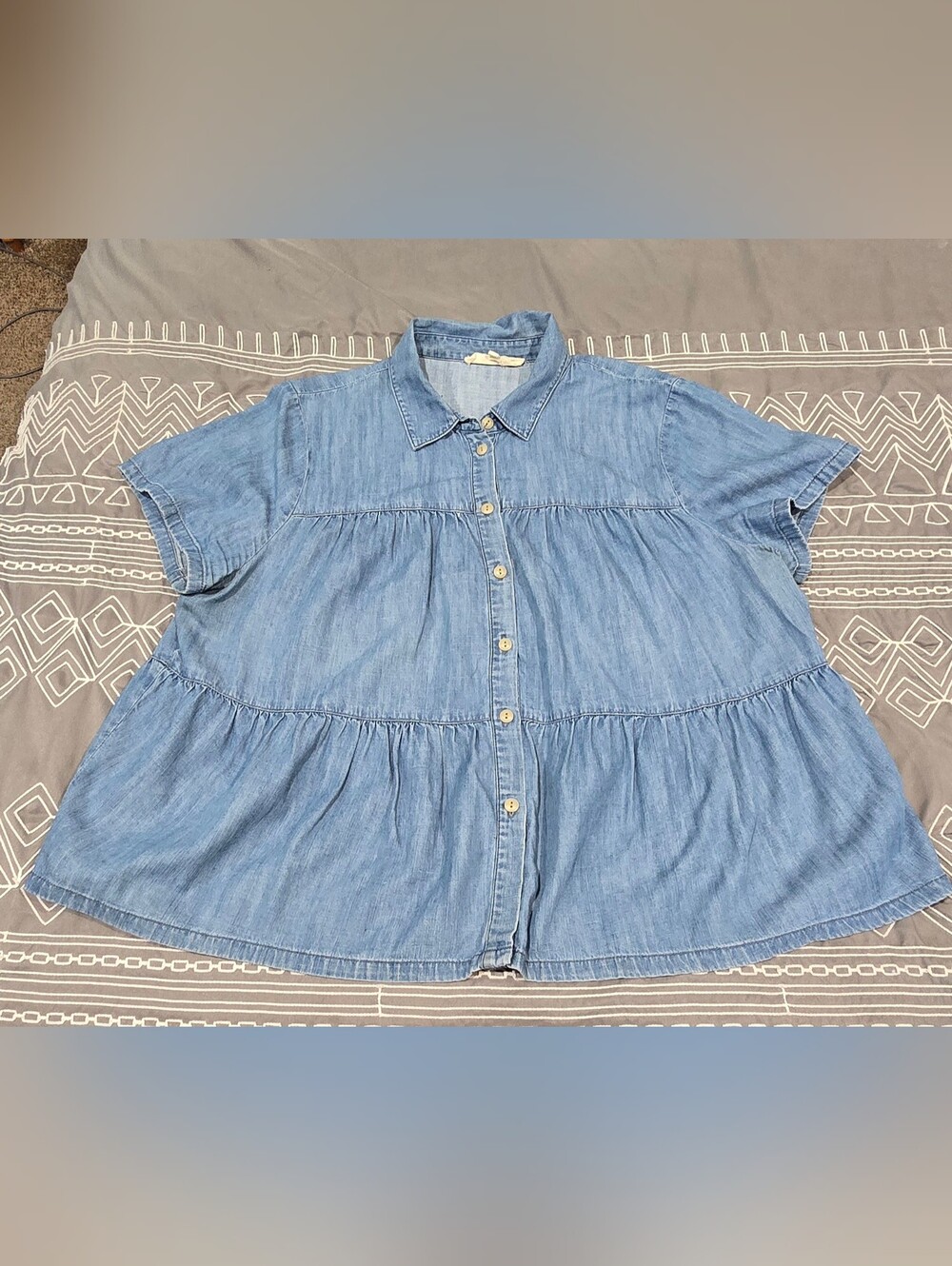 Madewell Denim Seamed Button Down Shirt Size Large